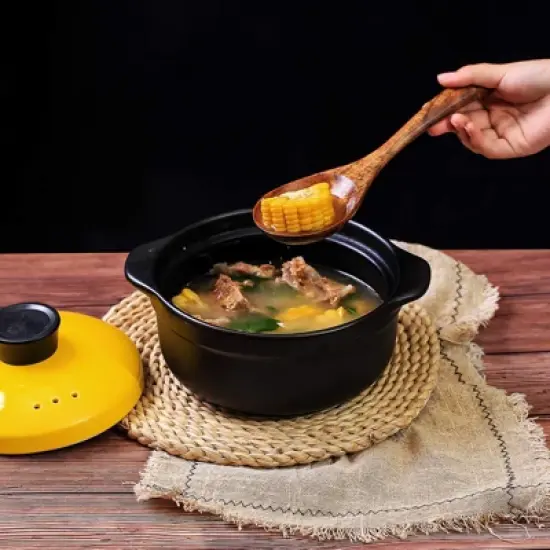 Itopfox Wooden Non-Stick Kitchen Utensil Set - 7-Piece Natural Teak Spatula, Spoon, Salad Fork, and More for Cooking and Serving image {5}