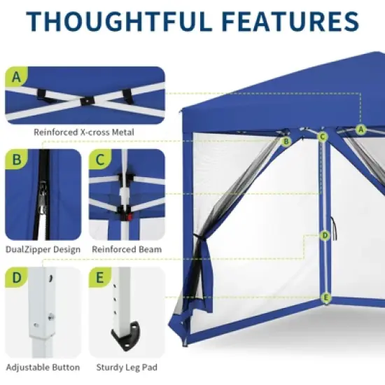 Instant Pop-Up Canopy Tent with Removable Mosquito Netting & 2 Zipper Doors, Portable Outdoor Shelter - Includes Wheeled Carry Bag image {6}