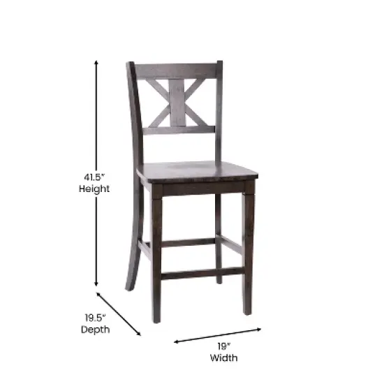 Emma and Oliver Set of 2 Wooden Modern Farmhouse Bar Height Dining Stool with Decorative Carved Backrest and Wood Seat image {6}