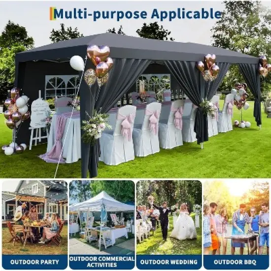 10x20 Heavy Duty Pop Up Canopy Tent with 6 Removable Sidewalls, Commercial Canopy Tents for Parties, Large Outdoor Canopies with 3 Adjustable Heights image {6}
