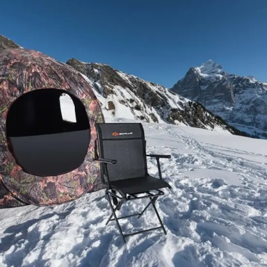 Costway Swivel Hunting Chair Foldable Mesh Chair w/ Armrests for Outdoor Activities image {1}