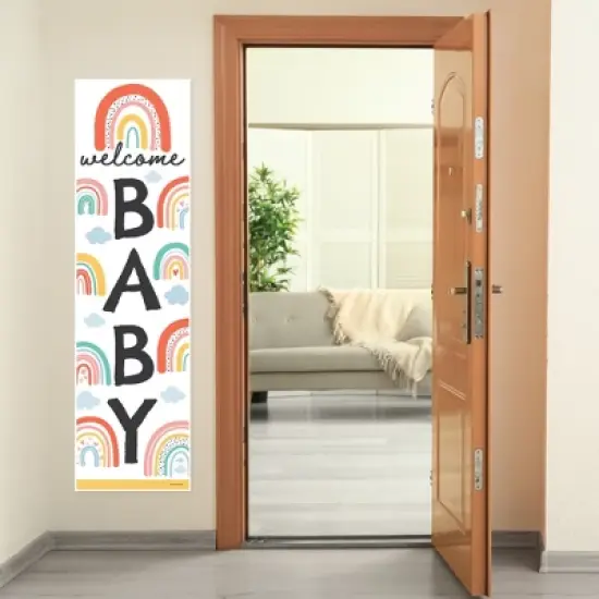 Big Dot of Happiness Hello Rainbow - Boho Baby Shower Front Door Decoration - Vertical Banner image {4}