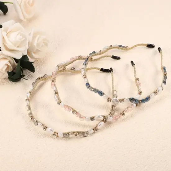 Unique Bargains Women's Rhinestone Vintage Wavy Faux Pearl Headband image {5}