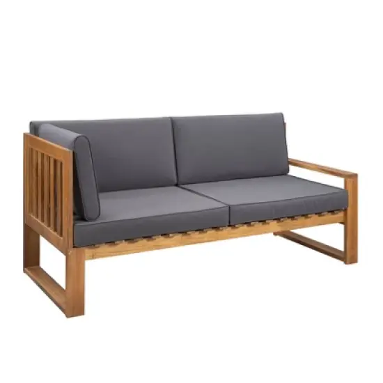3pc Outdoor Acacia Wood Sectional Conversation Set with Cushions - Gray - GODEER image {7}