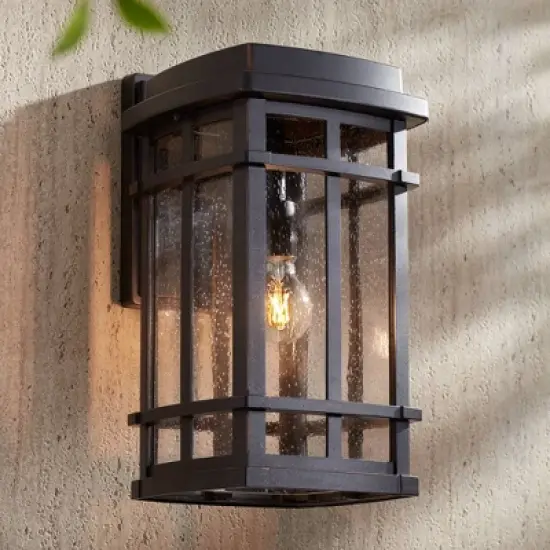 John Timberland Neri Mission Outdoor Wall Light Fixture Oil Rubbed Bronze 16" Clear Seedy Glass for Post Exterior Barn Deck House Porch Yard Patio image {1}