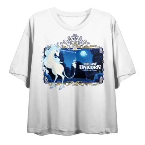 The Last Unicorn Cosmic Scene Crew Neck Short Sleeve Women's White Crop T-shirt image {2}