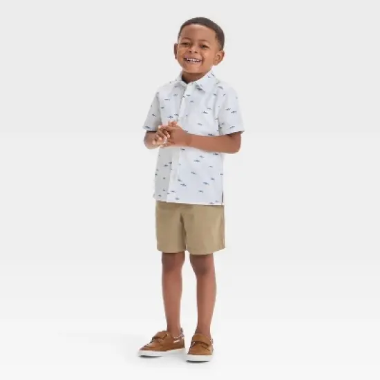 OshKosh B'gosh Toddler Boys' Shark Printed Woven Shirt - White/Blue image {2}