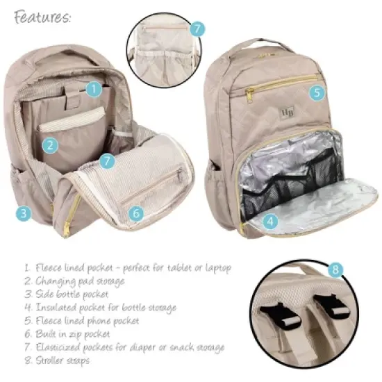 Hudson Baby Premium Diaper Bag Backpack and Changing Pad, Taupe, One Size image {3}