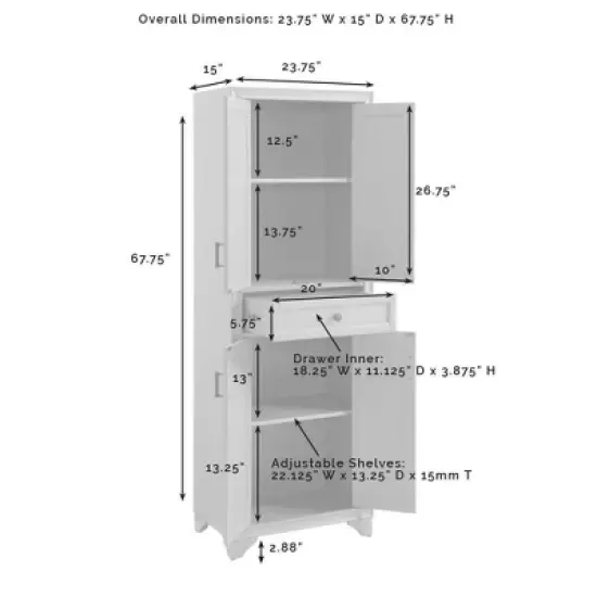 3pc Tara Sideboard and Pantry Set Distressed White - Crosley image {11}