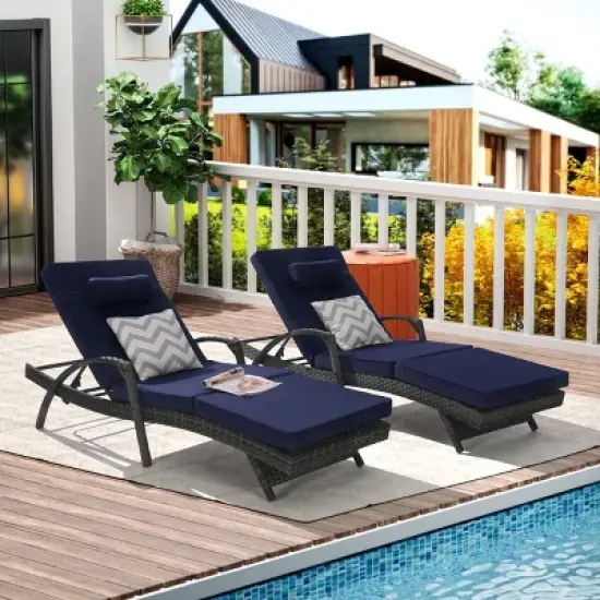 Outdoor Patio Chaise Lounges,Patio Adjustable Recliner up to 150&deg; with Removable Cushions,Armrest Wicker Long Reclining Chaise-Coolbibila image {8}