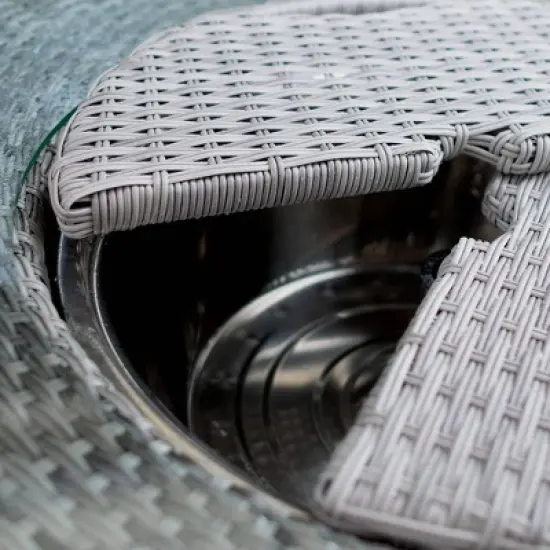 Greemotion 46" Cyprus Round Outdoor Bar Height Table with Glass Top & Ice Bucket Insert Gray: Aluminum Frame, UV-Resistant image {5}