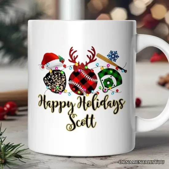 Baseball Buffalo Plaid Christmas Mug, Team and Coaches Gift (Non-Custom Only)| OrnamentallyYou image {4}