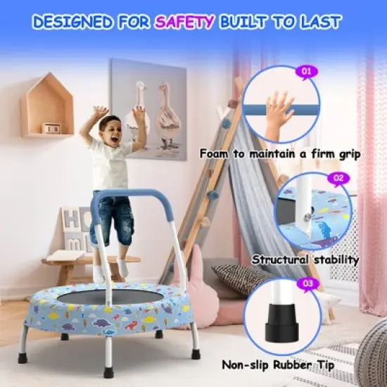 Jump Into Fun 36" Kids Trampoline with Handle, Indoor Mini Trampoline for Kids, Toddlers Small Rebounder Fitness Trampoline image {1}