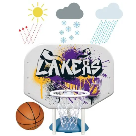 Poolmaster Graffiti Collection NBA LA Lakers Rebounder Poolside Hoop Set Durable All-Weather Base image {5}
