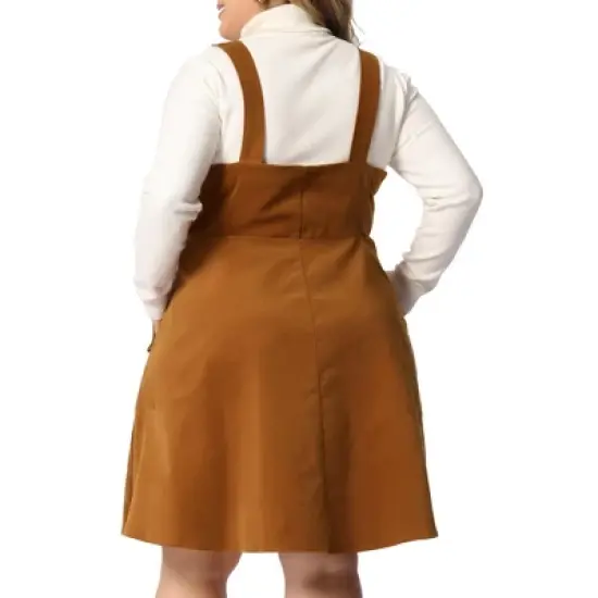 Agnes Orinda Women's Plus Size Corduroy Pinafore Short Dress Adjustable Strap Overall Dress Suspender Skirt image {3}
