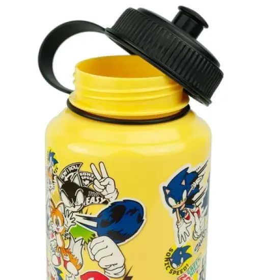 Just Funky Sonic The Hedgehog Sticker Bomb Large Plastic Water Bottle | Holds 32 Ounces image {2}