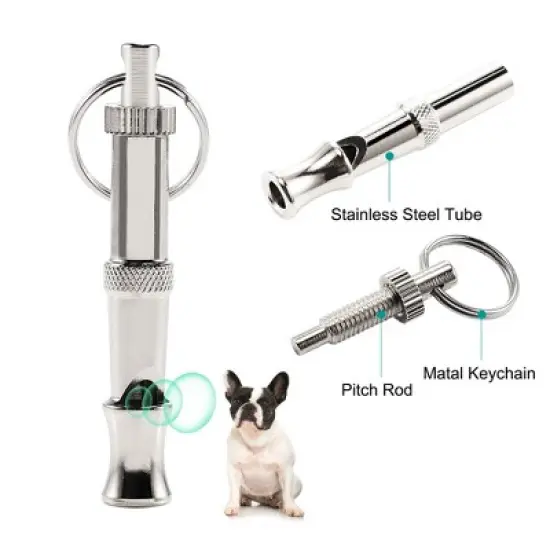 Unique Bargains Metal Adjustable Sound Pitch Lightweight Dog Whistle with Keychain Silver Tone 1 Pc image {1}