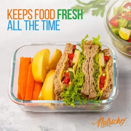 NutriChef 10-Piece High Borosilicate Glass Meal Prep Containers Set - Clear Locking Lids, 30oz image {5}