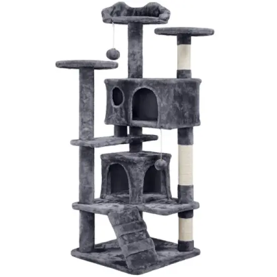 Yaheetech 54"H Cat Tree with 2 Condos for Kittens Small Cats image {9}