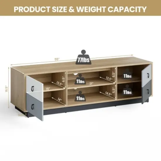 Costway 55'' TV Stand Entertainment Media Center w/ Storage Cabinets Adjustable Shelves image {1}