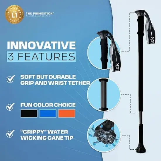 PrimeStick Walking Sticks for Seniors, Women & Men,Ergonomic Hiking Poles for Balance, Posture & Stability &ndash; Durable Trekking Poles for Walking image {4}