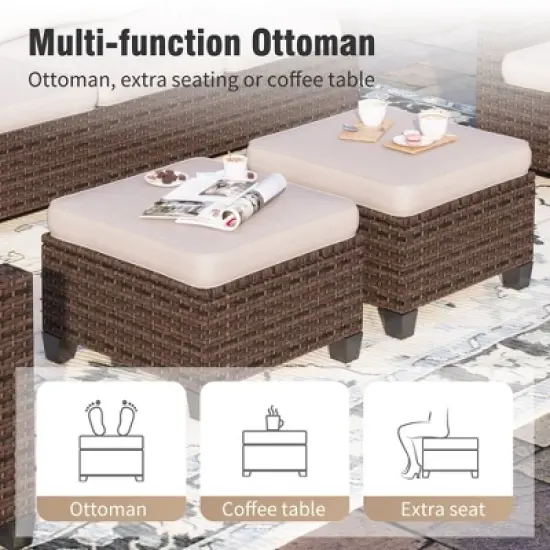 Captiva Designs 7pc Outdoor Patio Wicker Conversation Set with 4Cushioned Single Sofas for Garden Poolside Backyard image {7}