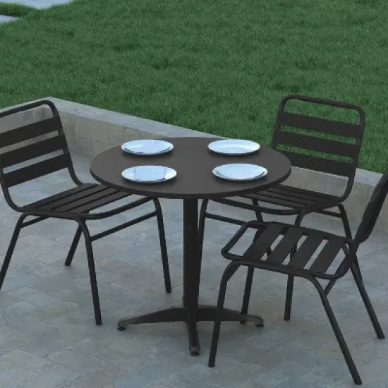 Emma and Oliver 31.5'' Round Aluminum Indoor-Outdoor Table with Base image {3}