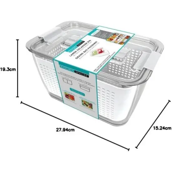 Kitchen Spaces Colander Bin, Produce Saver, Fridge Organizer With Lid, Wash, Strain and Store image {1}