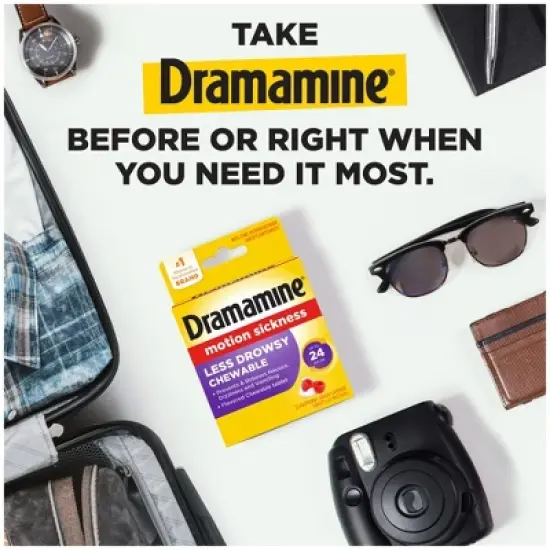 Dramamine All Day Less Drowsy Motion Sickness Relief Chewable Tablets - Raspberry Cream - 12ct image {3}