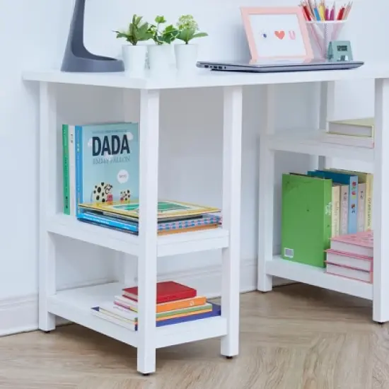 Fantasy Fields -  Kids wooden Desk & Chairs set with shelves on the side  - White image {6}