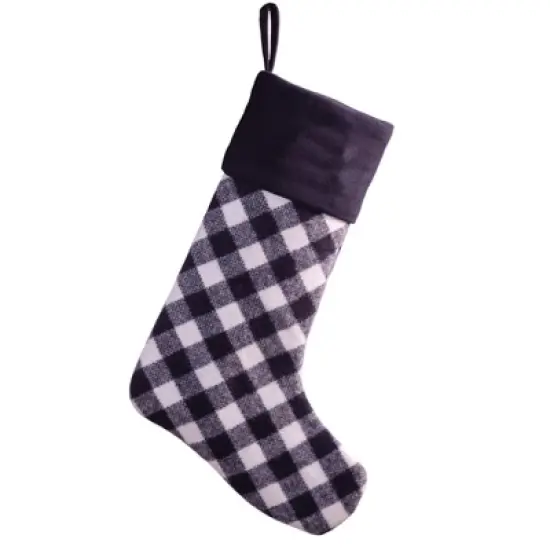 Black & White Buffalo Check Wool Christmas Stocking &ndash; Made with American Woolen Fabric &ndash; by MerryStockings image {1}