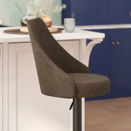 Flash Furniture Chrishelle Set of 2 Commercial Adjustable Height Barstools with Upholstered Tufted Seats and Pedestal Base with Footring, Black image {4}