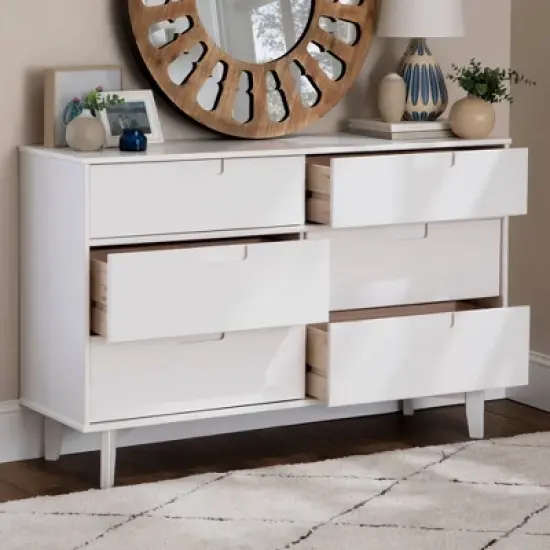 Mid-Century Modern Groove Wood 6 Drawer Dresser - Saracina Home image {5}