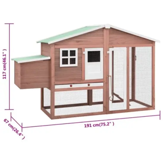 vidaXL Chicken Coop with Nest Box Red and White Solid Fir Wood image {8}