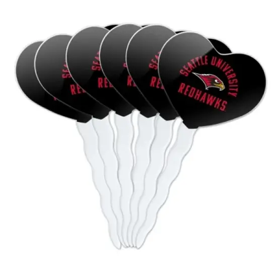 Seattle Redhawk Heart Love Cupcake Picks Toppers Decoration Set of 6 image {7}
