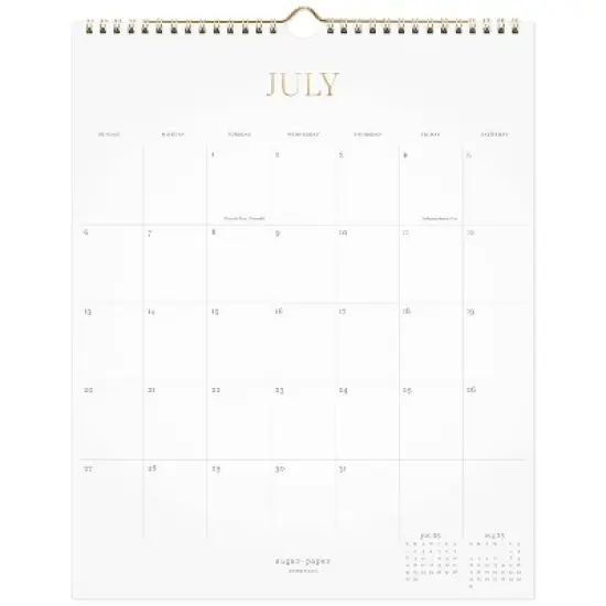 Sugar Paper Essentials 2025-2026 Monthly Wall Calendar 3"x12"x15" White/Gold image {4}