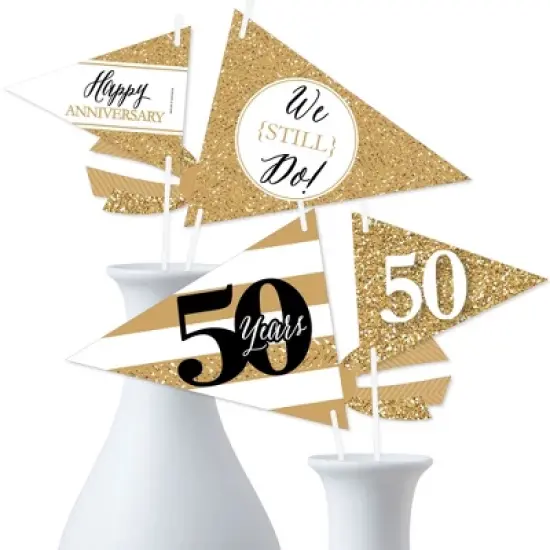 Big Dot of Happiness We Still Do - 50th Wedding Anniversary - Triangle Anniversary Party Photo Props - Pennant Flag Centerpieces - Set of 20 image {5}