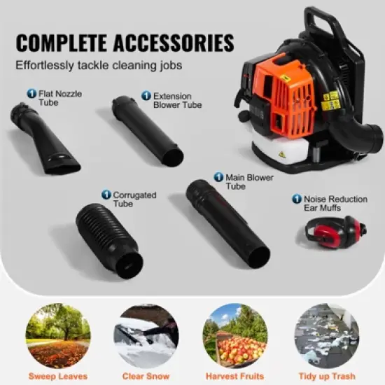 VEVOR Backpack Leaf Blower, 63CC 2-Cycle Gas Leaf Blower with 1.89L Fuel Tank, 1110CFM Air Volume 220MPH Speed, Ideal for Lawn Care image {6}