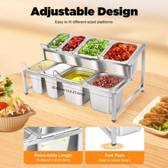 YIYIBYUS 2-Tier Stainless Steel Expandable Spice Rack, 8 Pans image {1}
