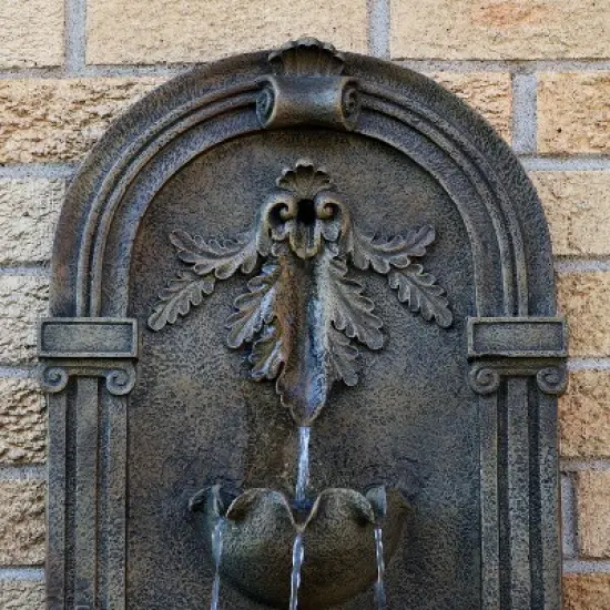 Sunnydaze 27"H Electric Polystone Florence Outdoor Wall-Mount Water Fountain, Florentine Stone Finish image {2}