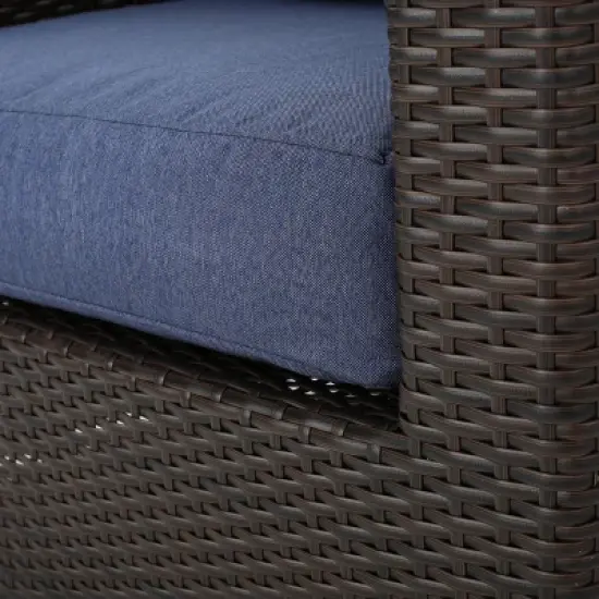 Darius 5pc Outdoor Set with 4 Wicker Swivel Chairs & Fire Pit Set - Brown/Navy/Hammered Bronze - Christopher Knight Home image {6}