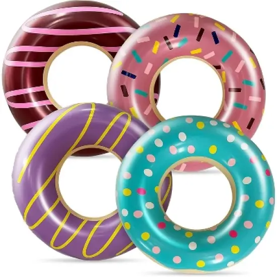 4e's Novelty 4-Pack Pool Donut Floats 30" Swim Rings For Kids & Adults, Vibrant, Durable Pool Party Floaties Perfect For Pools, Beaches, Lakes image {1}