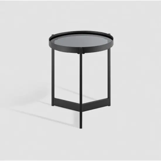 Modern Minimalist Tray Top Round Glass Side Table Black - Saracina Home image {4}