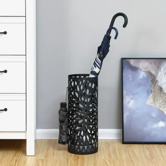 SONGMICS Umbrella Stand, Umbrella Holder, Steel Round Umbrella Rack Organizer Freestanding, for Canes Walking Sticks, Black image {3}