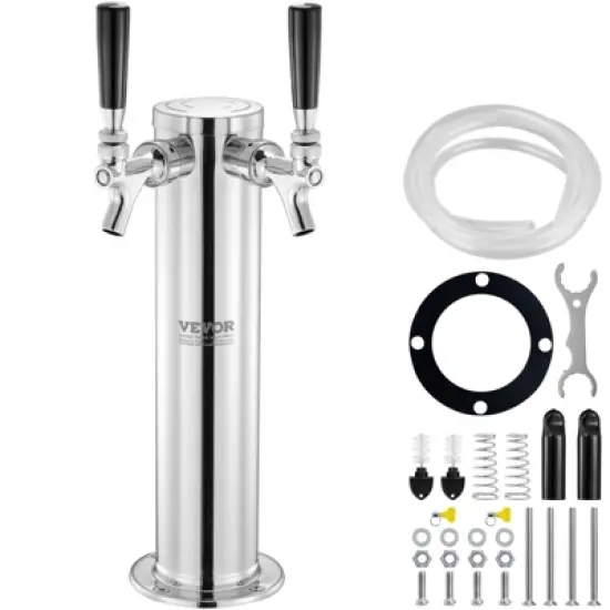 VEVOR Dual Taps Draft Beer Tower Dispenser, Stainless Steel Keg Beer Tower, Kegerator Tower Kit with Pre-Assembled Tubing image {8}