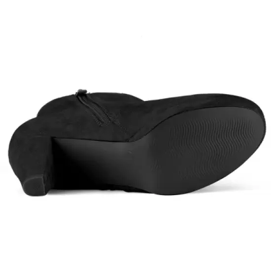 Allegra K Women's Side Zip Low Platform Chunky Heel Ankle Booties image {5}