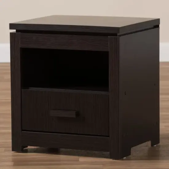 Bienna Modern and Contemporary Finished 1 Drawer Nightstand Dark Brown - Baxton Studio image {7}