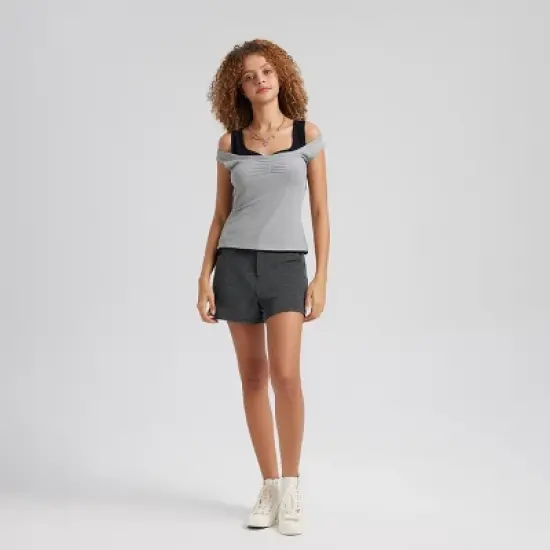 Women's 2pk Ruched Tank Top- Gray & Black image {5}