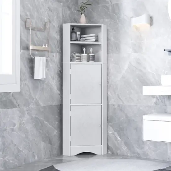 Tall Bathroom Freestanding Corner Cabinet With Door And Adjustable Shelves - ModernLuxe image {10}