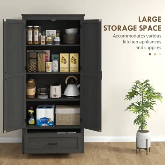 Gulches Farmhouse 68.9"H Tall Kitchen Pantry Cabinet - Freestanding, 2 Doors, Drawer, Adjustable Shelves, Black, 31.5"W x15.75"D image {5}